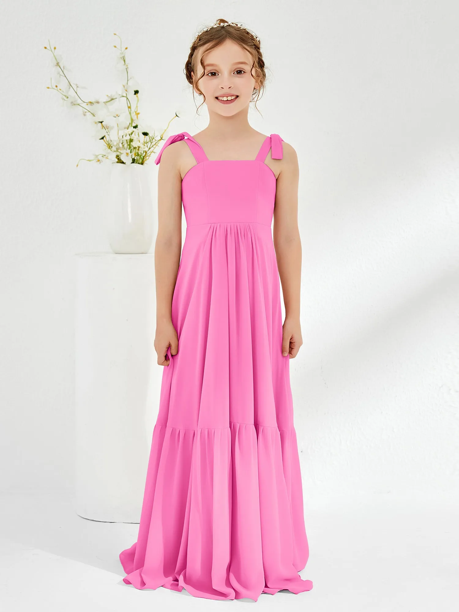 A-Line Bow Ruffle Junior Bridesmaid Dresses Azalea