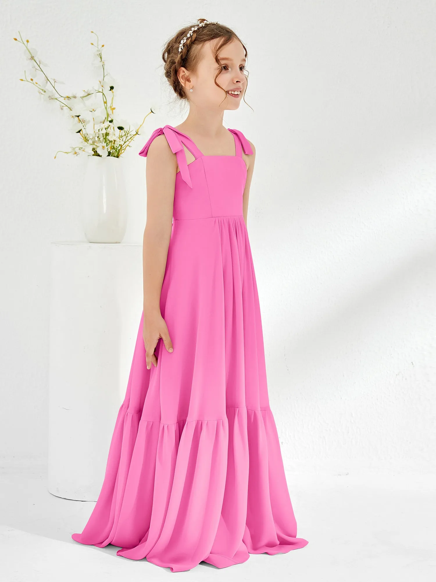 A-Line Bow Ruffle Junior Bridesmaid Dresses Azalea