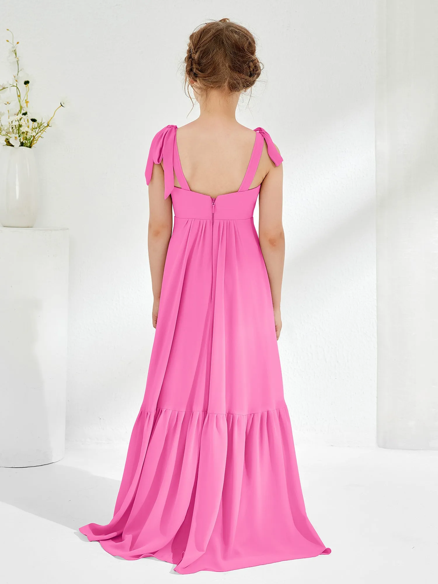 A-Line Bow Ruffle Junior Bridesmaid Dresses Azalea