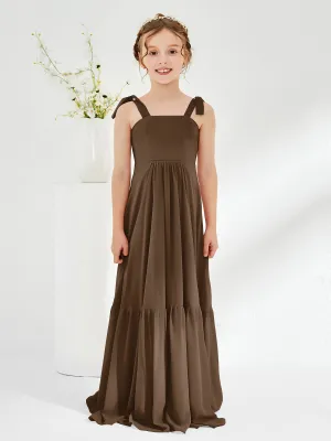 A-Line Bow Ruffle Junior Bridesmaid Dresses Brown