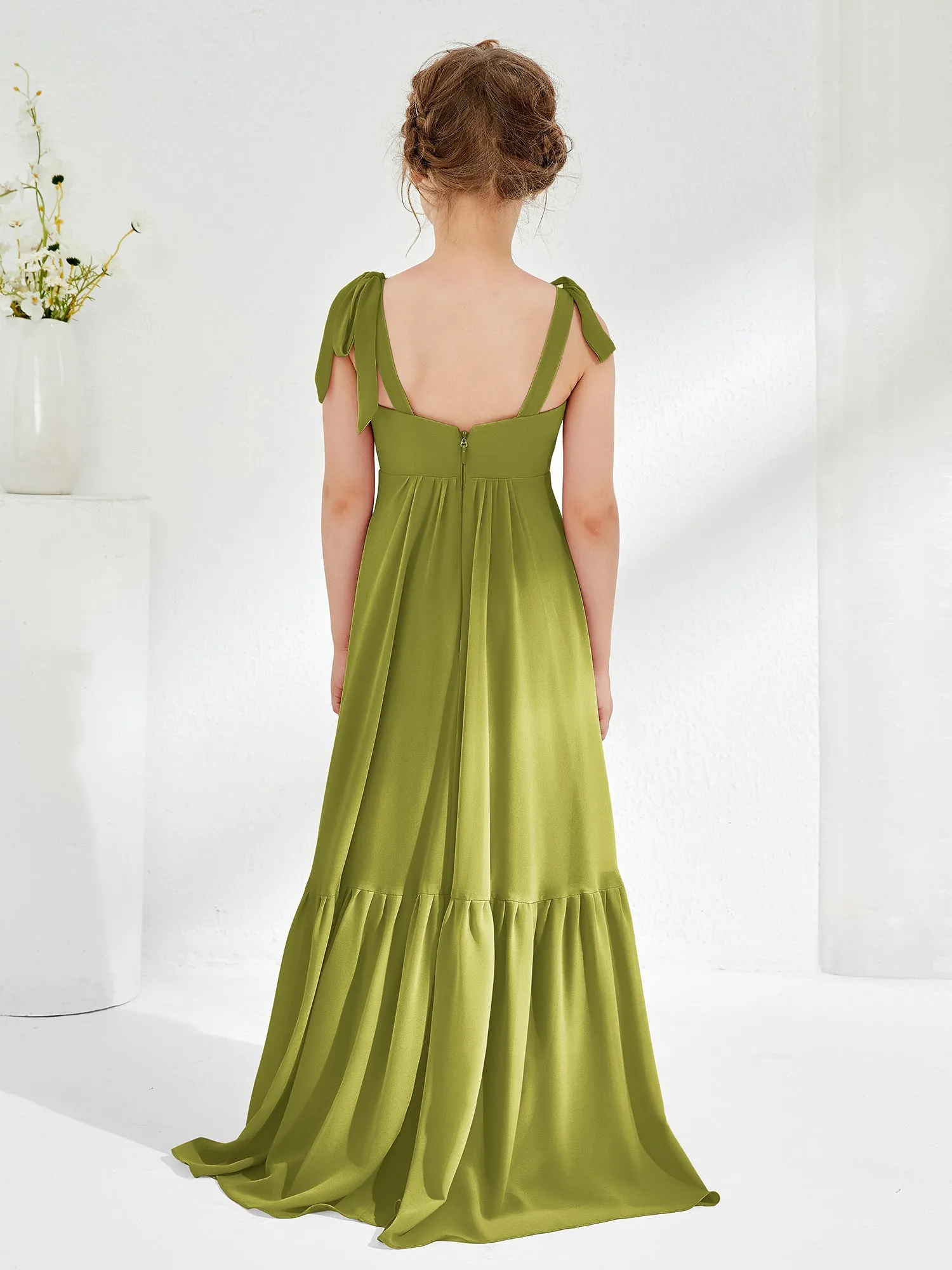 A-Line Bow Ruffle Junior Bridesmaid Dresses Clover