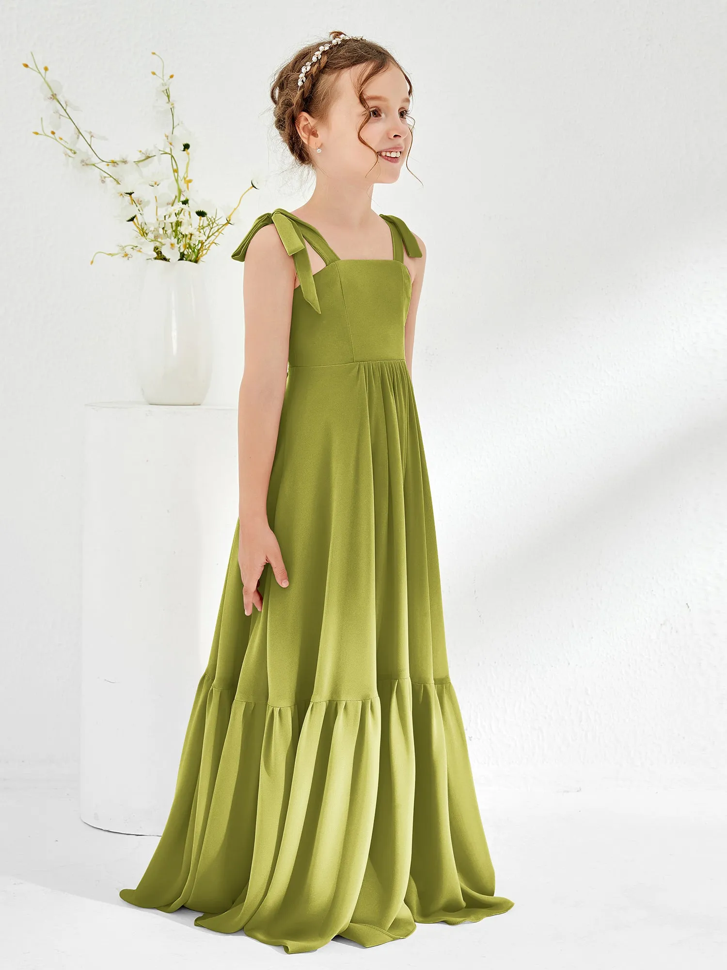 A-Line Bow Ruffle Junior Bridesmaid Dresses Clover