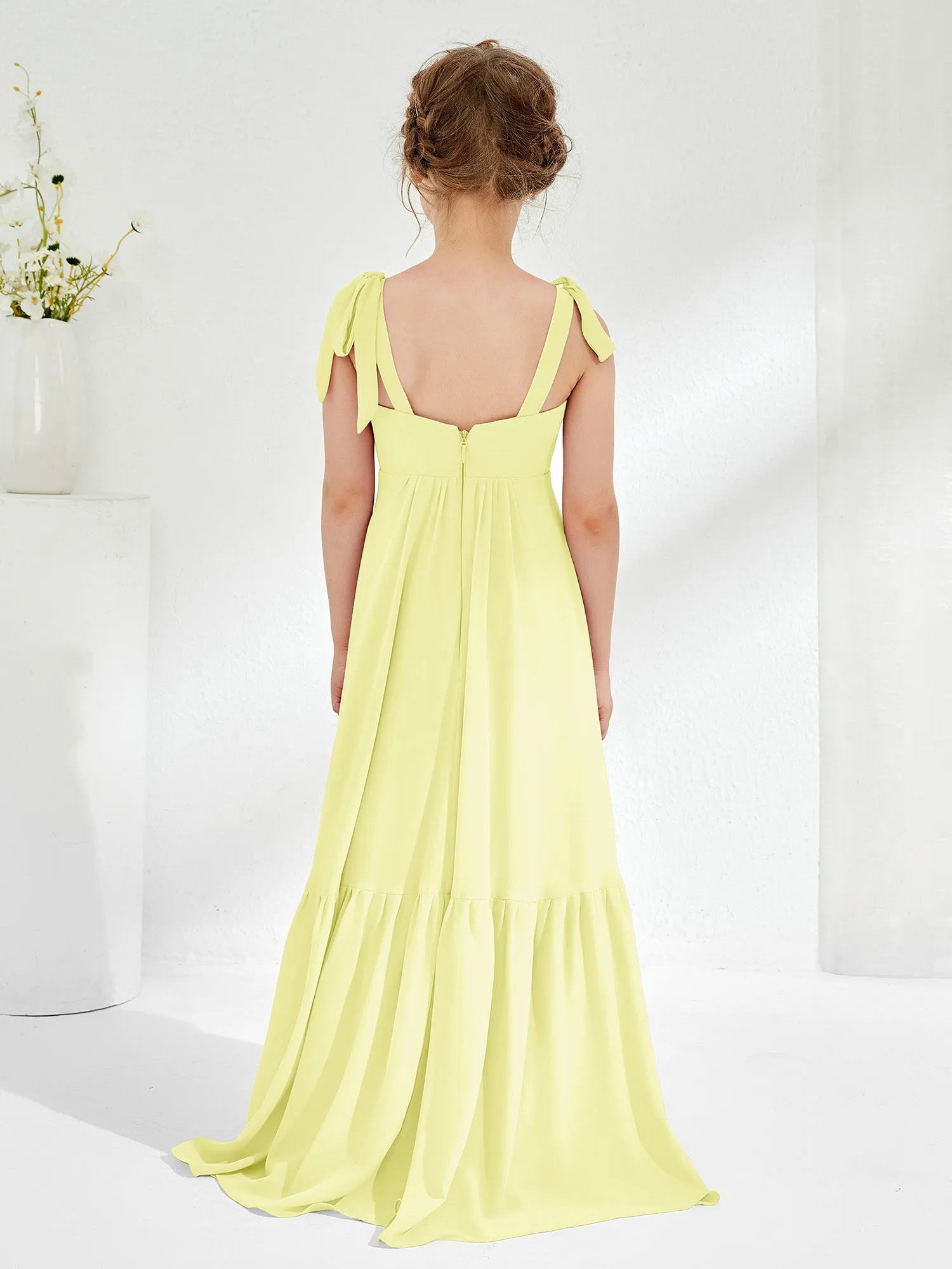 A-Line Bow Ruffle Junior Bridesmaid Dresses Daffodil