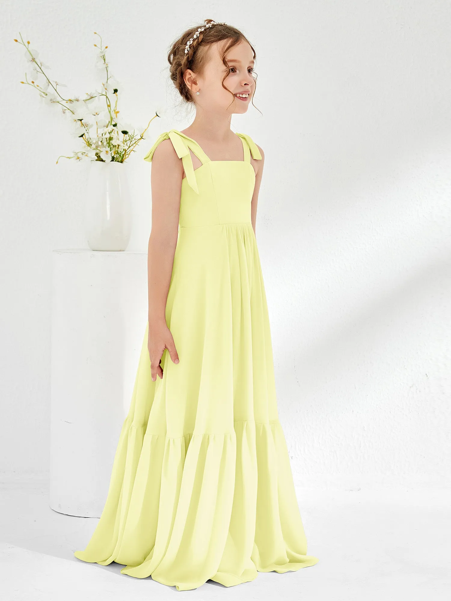 A-Line Bow Ruffle Junior Bridesmaid Dresses Daffodil