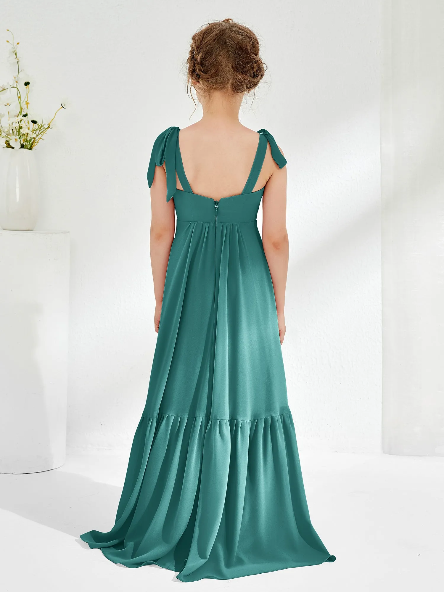 A-Line Bow Ruffle Junior Bridesmaid Dresses Jade