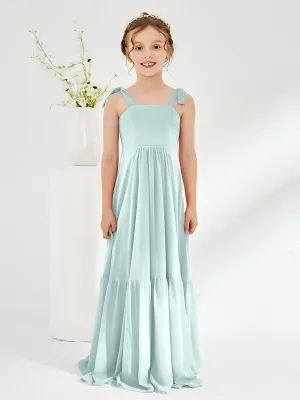 A-Line Bow Ruffle Junior Bridesmaid Dresses Mist