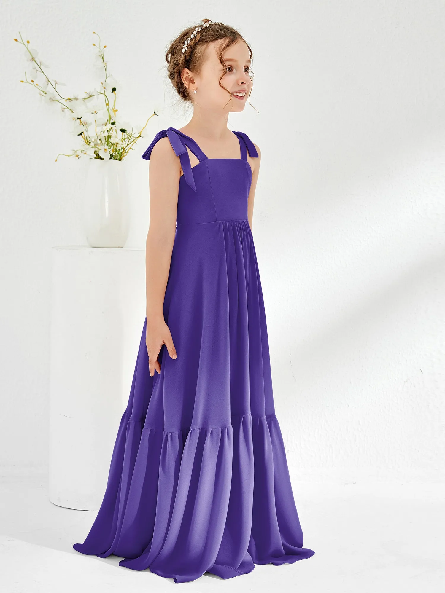 A-Line Bow Ruffle Junior Bridesmaid Dresses Regency