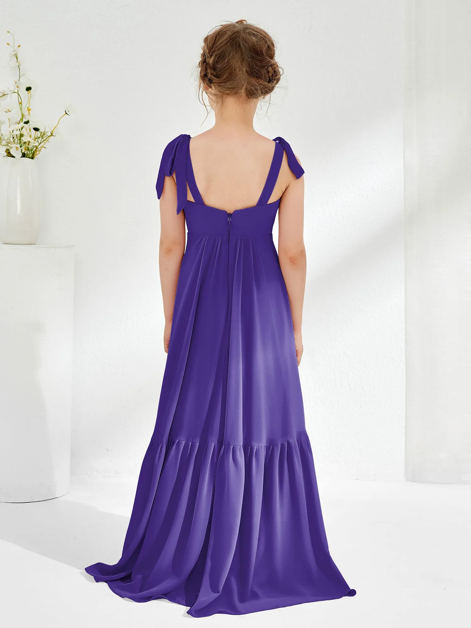 A-Line Bow Ruffle Junior Bridesmaid Dresses Regency