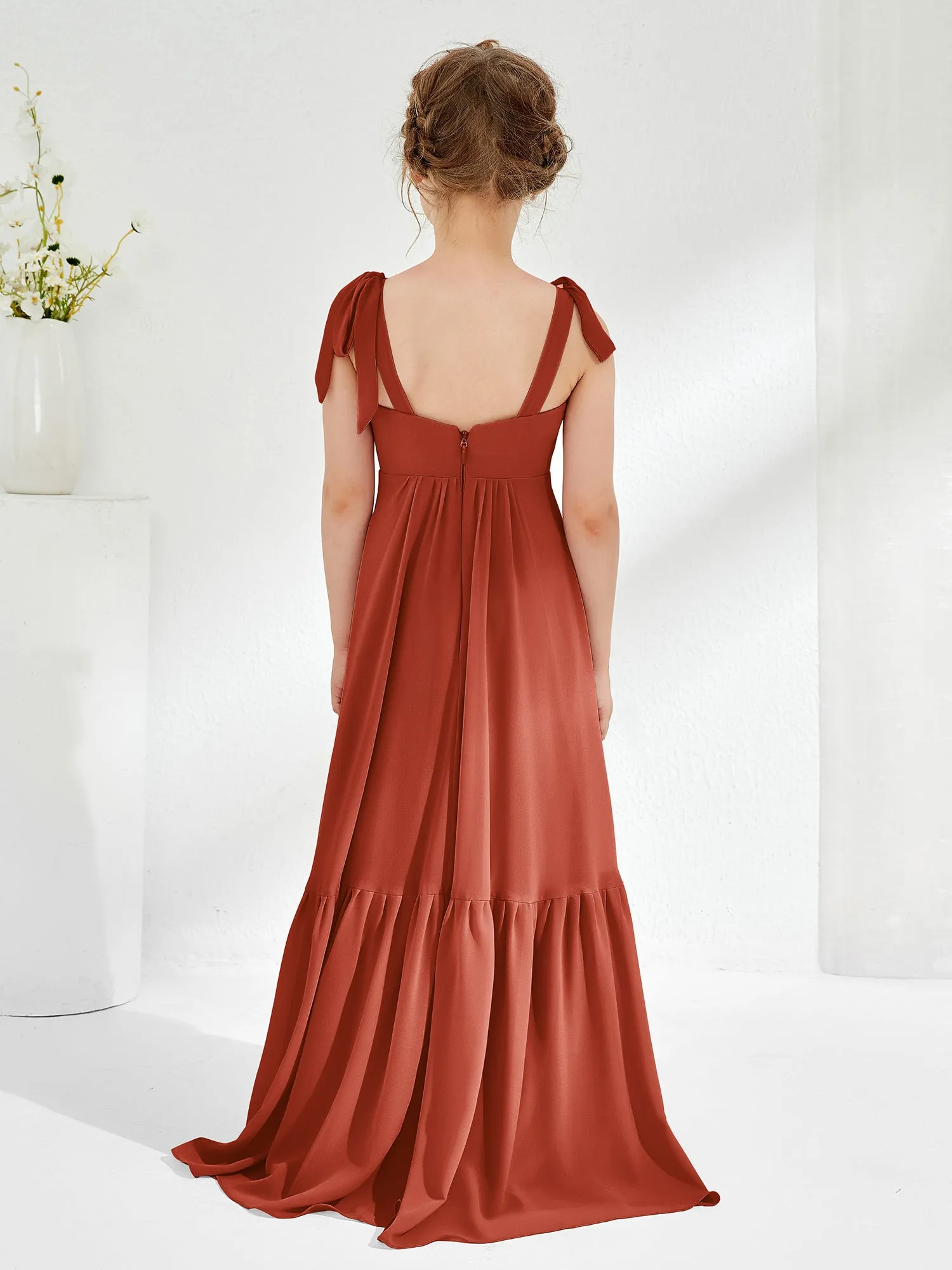 A-Line Bow Ruffle Junior Bridesmaid Dresses Rust