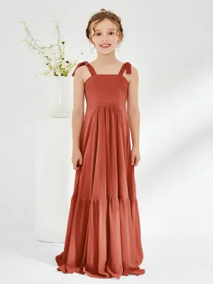 A-Line Bow Ruffle Junior Bridesmaid Dresses Rust