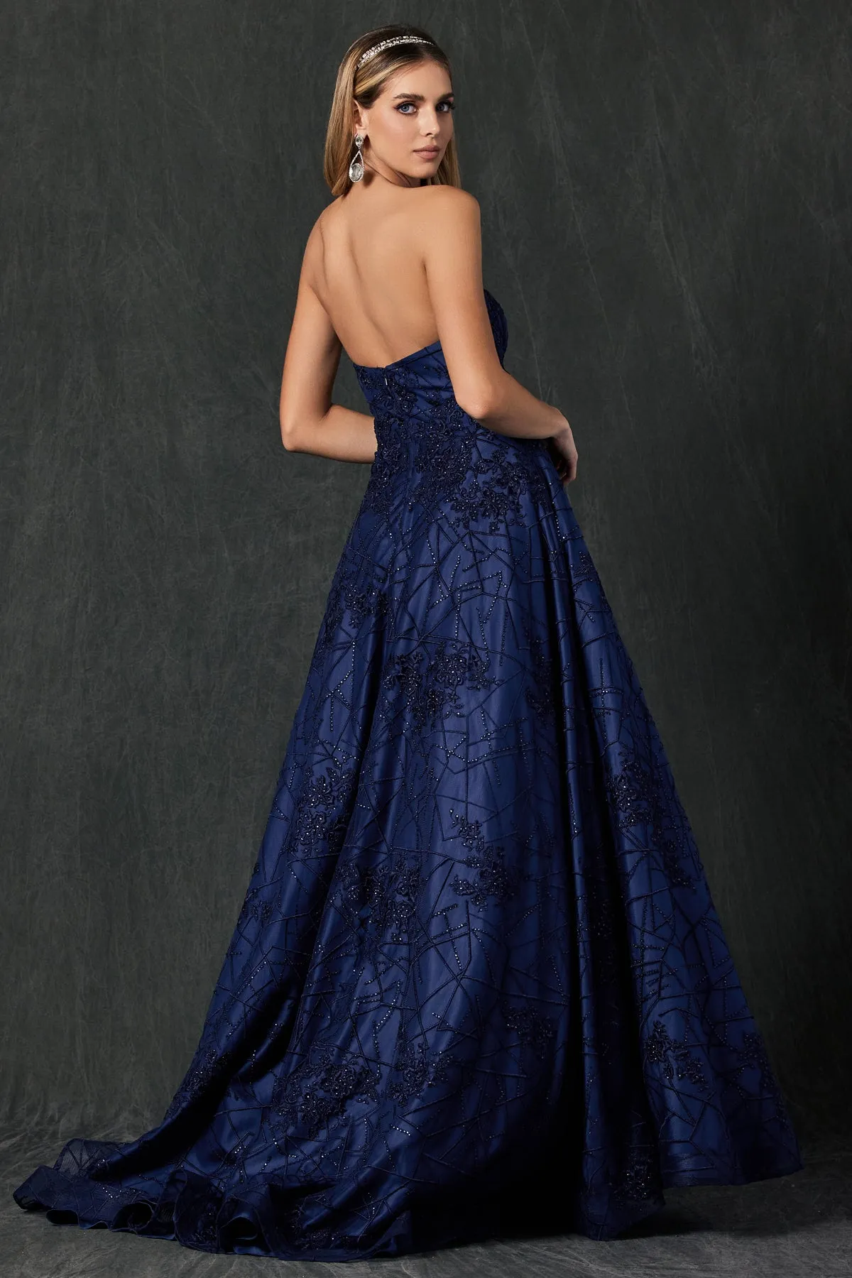 A-Line Sweetheaet Embellished Glitter Strapless Long Ball Dress