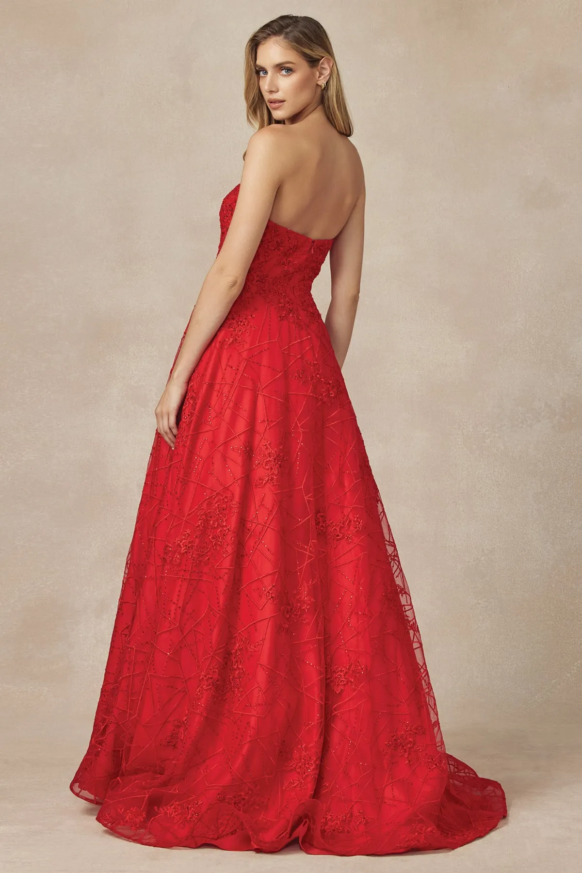 A-Line Sweetheaet Embellished Glitter Strapless Long Ball Dress