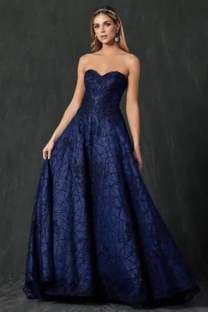 A-Line Sweetheaet Embellished Glitter Strapless Long Ball Dress