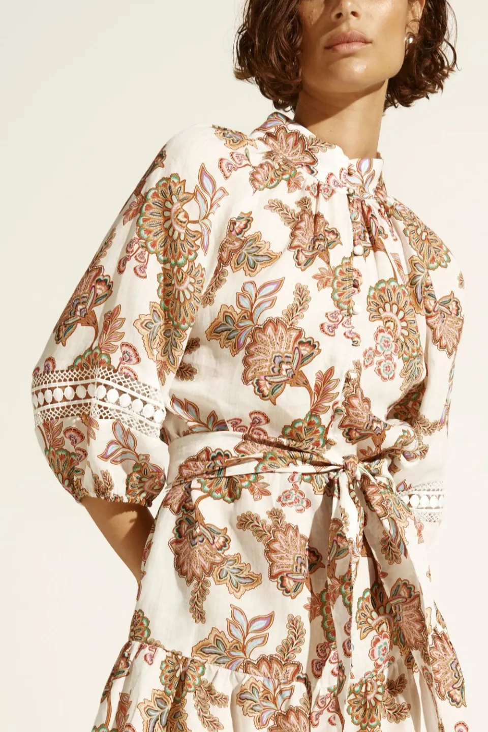 Alight Cream Paisley SS Mini Dress