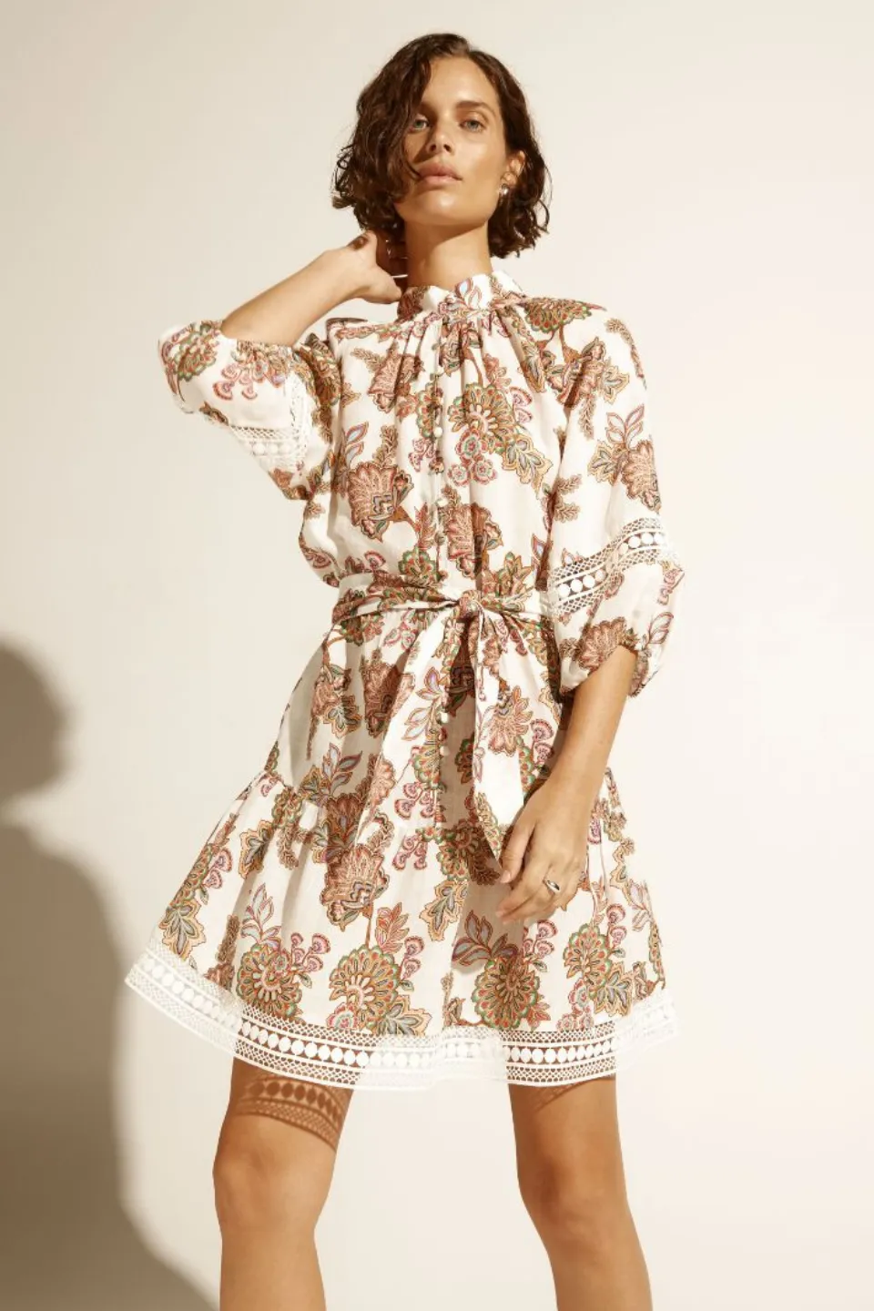 Alight Cream Paisley SS Mini Dress
