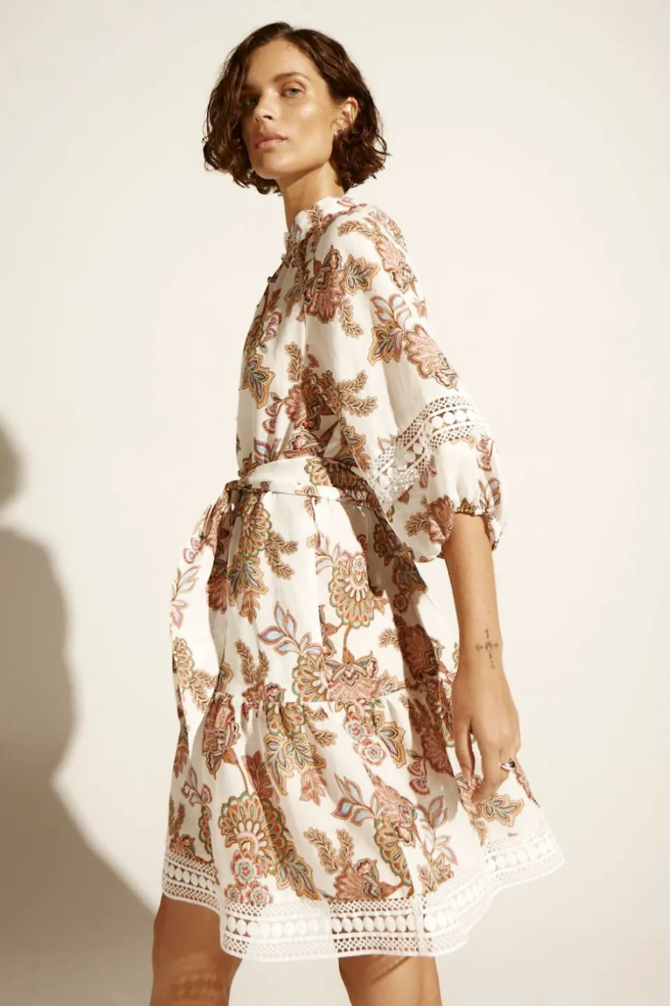 Alight Cream Paisley SS Mini Dress