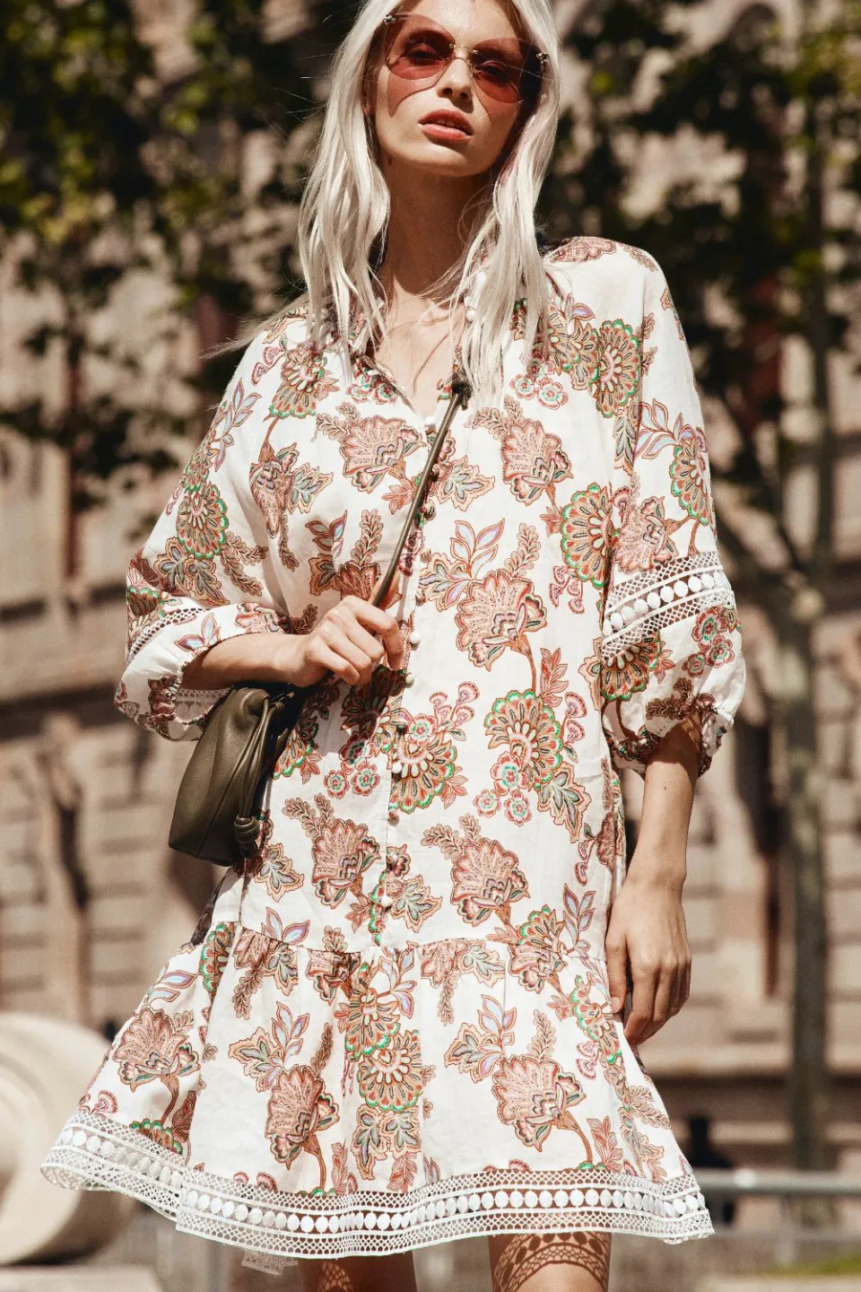 Alight Cream Paisley SS Mini Dress