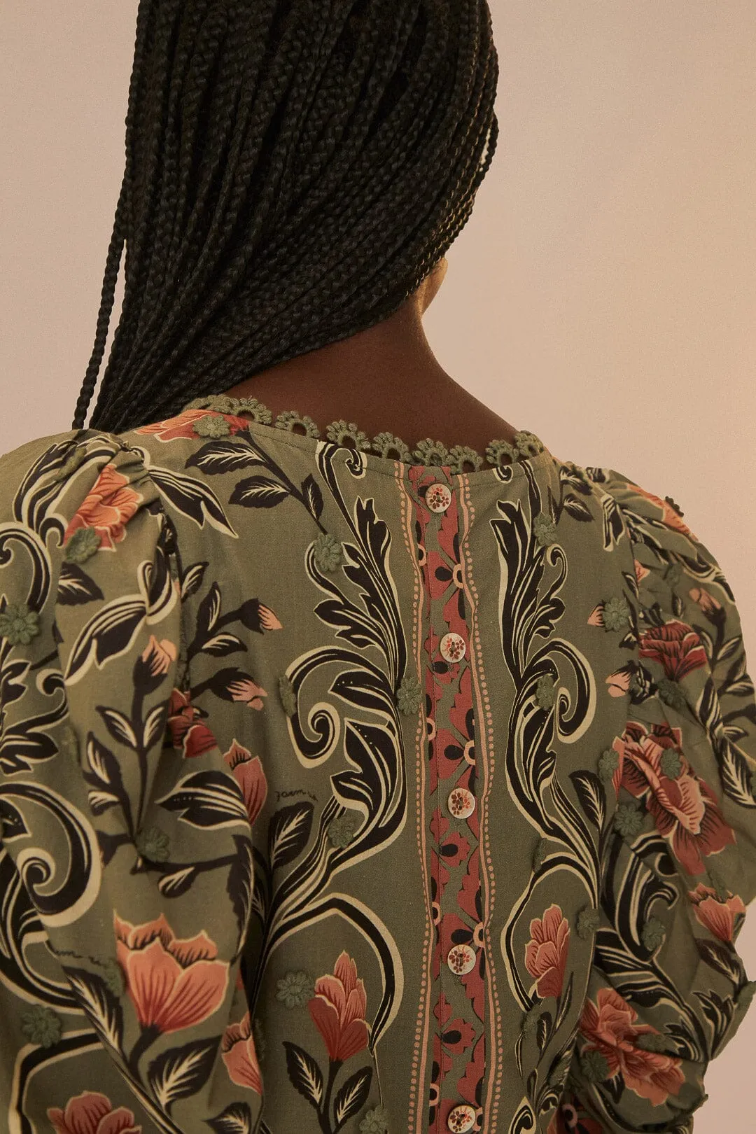 Arabesque Floral Green Blouse