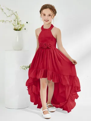 Asymmetrical A-line Junior Bridesmaid Dresses with Flower Burgundy