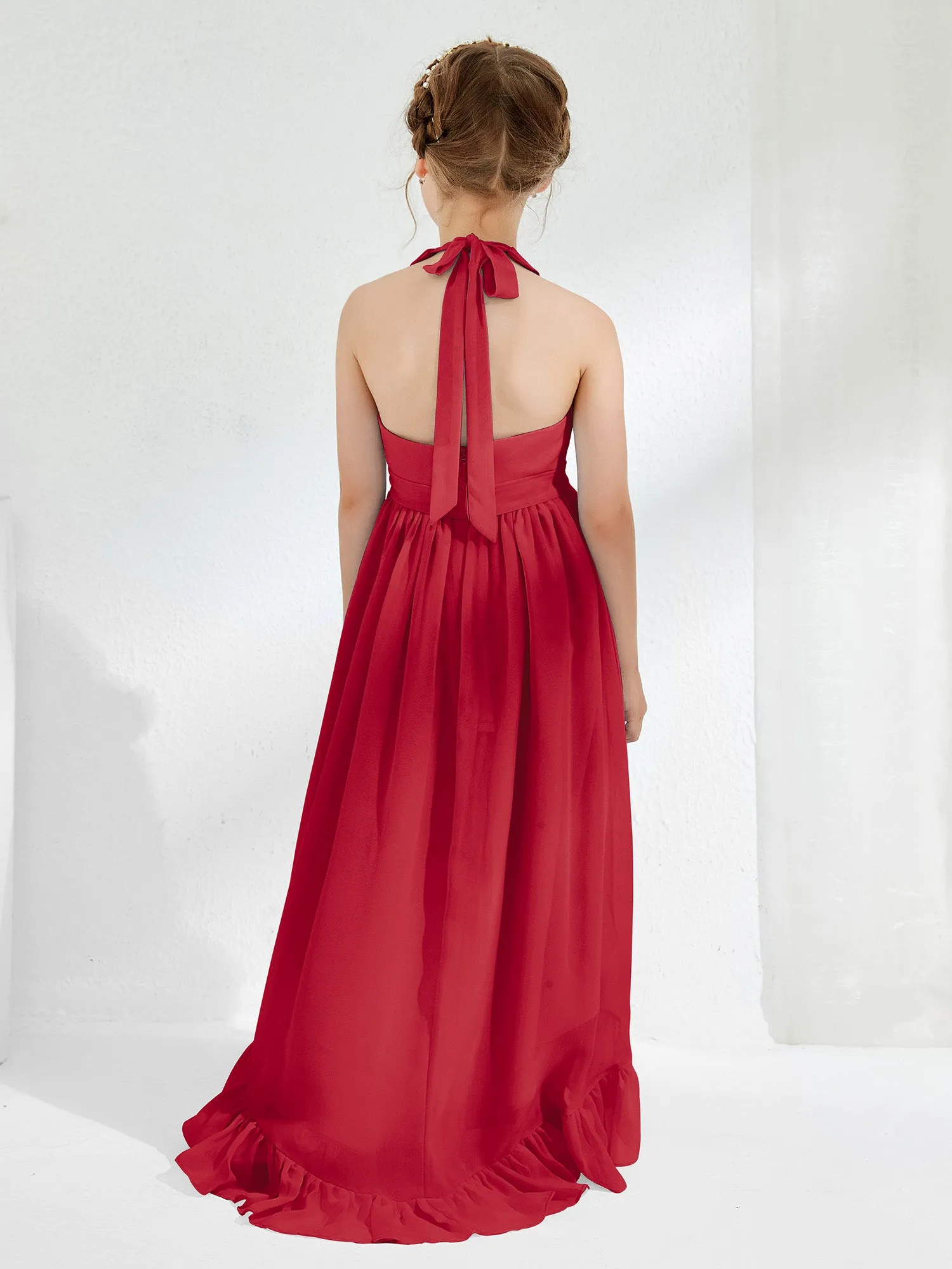 Asymmetrical A-line Junior Bridesmaid Dresses with Flower Burgundy