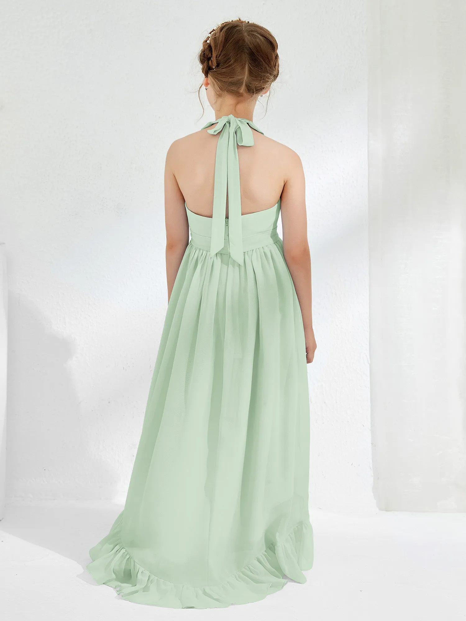 Asymmetrical A-line Junior Bridesmaid Dresses with Flower Dusty Sage