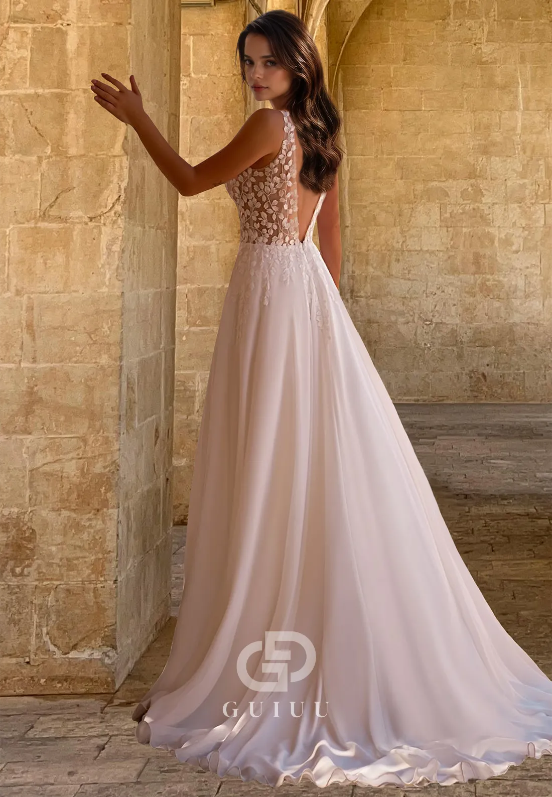 Charming A-Line Spaghetti Straps V-Neck Corset Tulle Backless Romantic Wedding Dress