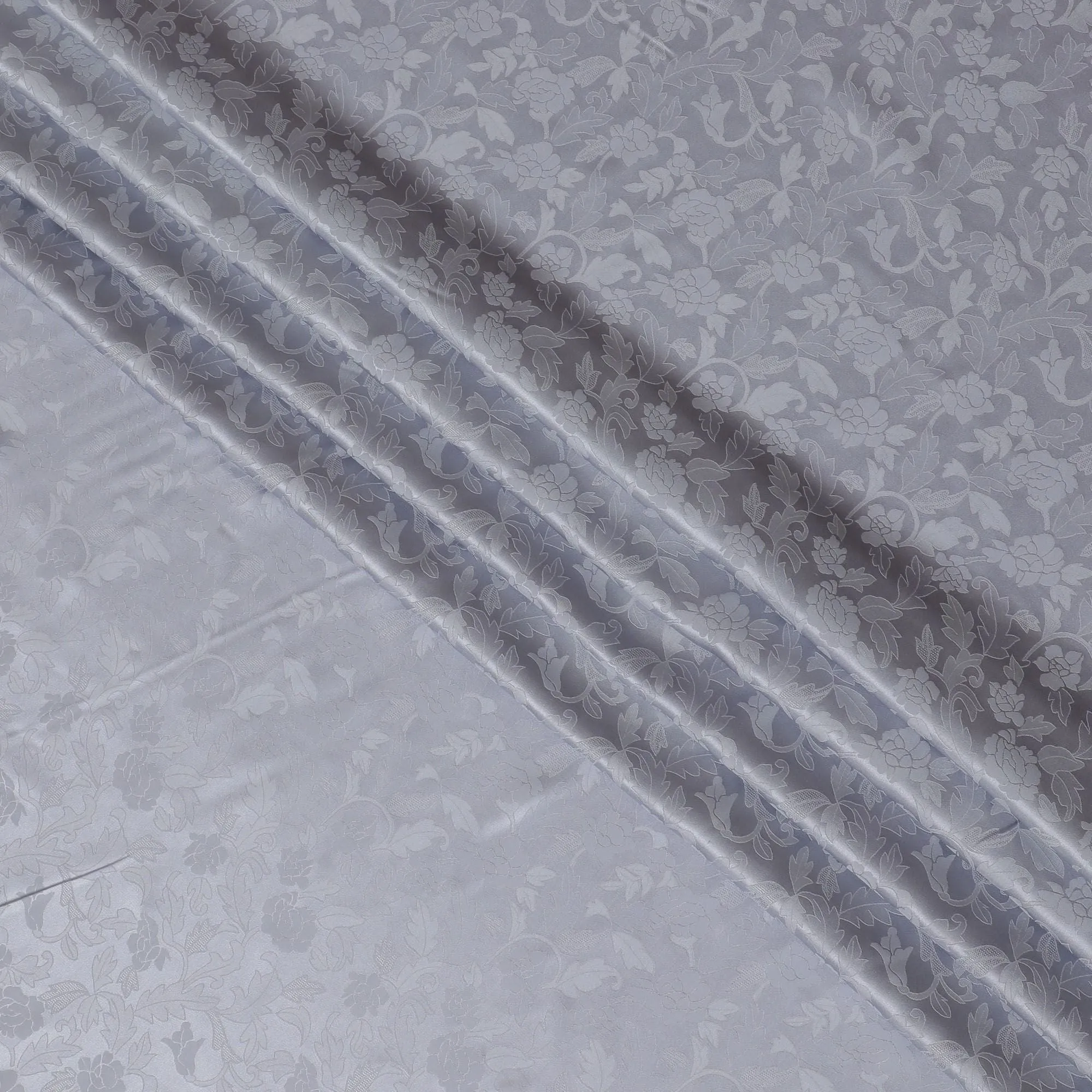 Classic Grey Floral Jacquard Crepe Silk Fabric, Soft Lustre, 110cm Width - Tailored for Refined Creations-D18904