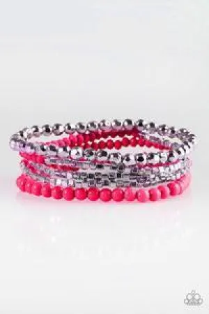 Colorfully Chromatic Pink and Silver Stretch Bracelet Set - Paparazzi Accessories