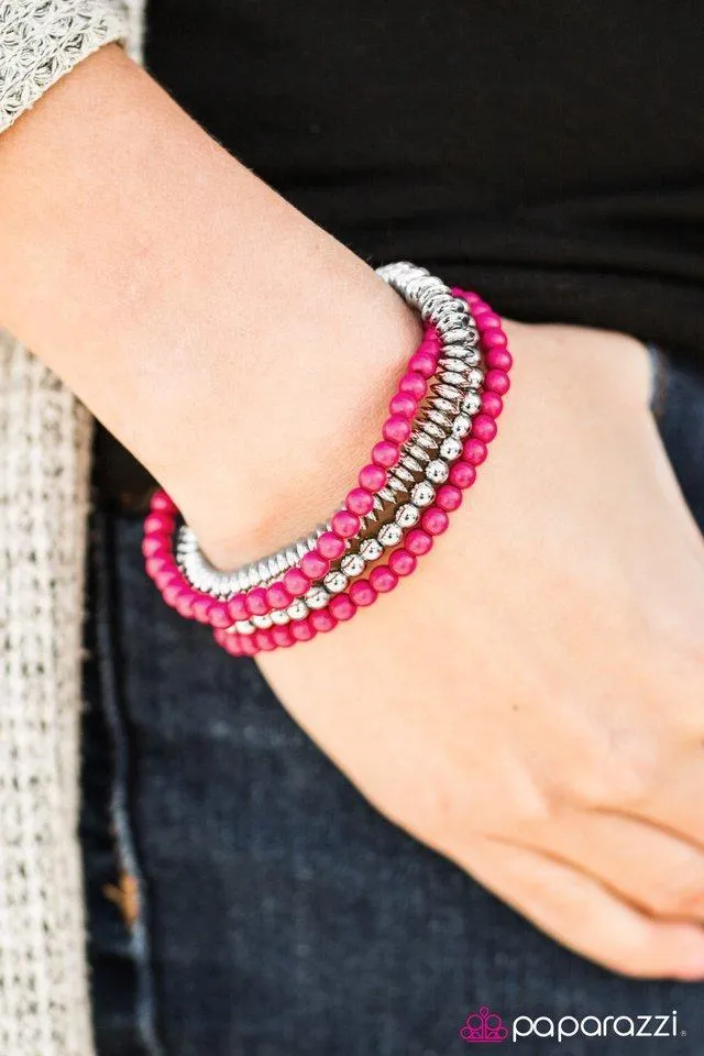 Colorfully Chromatic Pink and Silver Stretch Bracelet Set - Paparazzi Accessories
