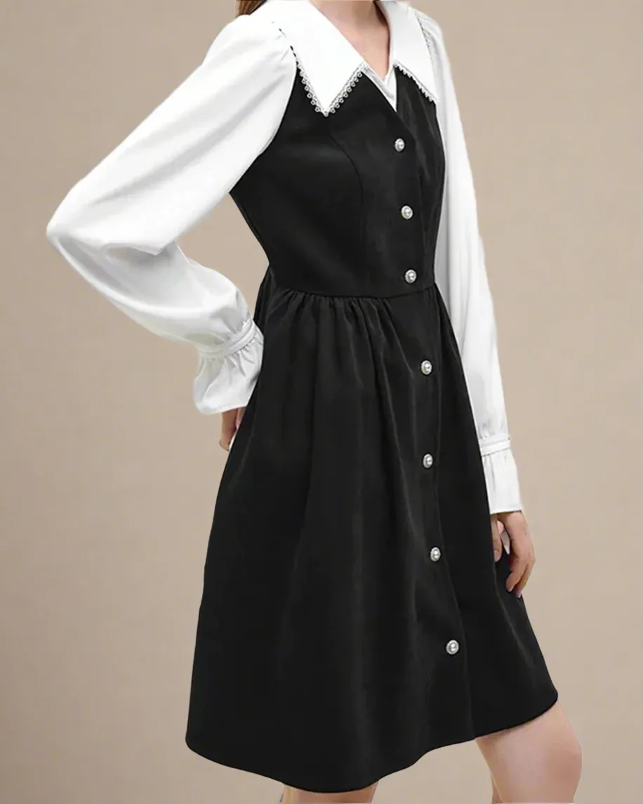 Dahlia Contrast-Collar Button-Up Dress