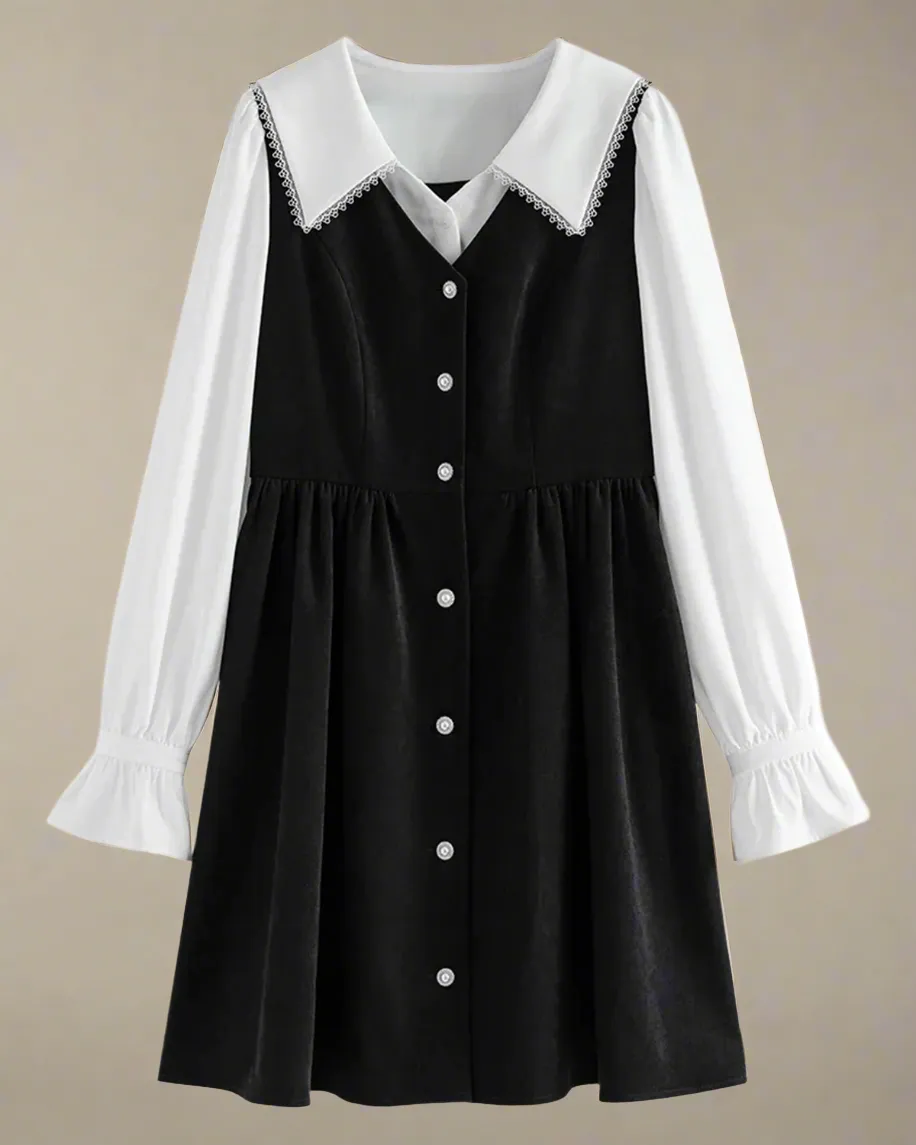 Dahlia Contrast-Collar Button-Up Dress