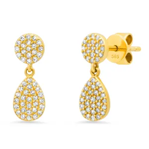 DAINTY DANGLING PEARS EARRINGS, DIAMOND, 14kt GOLD