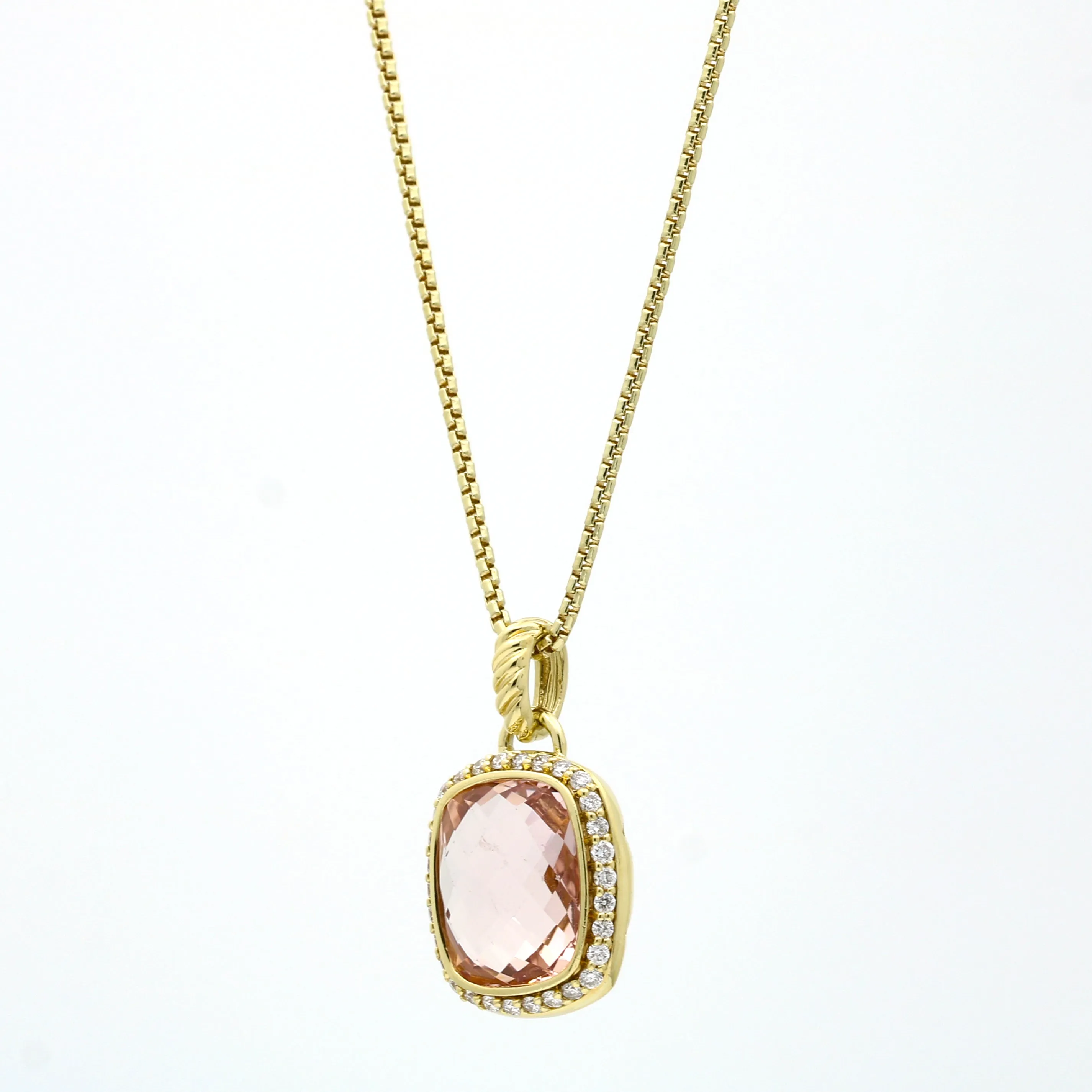 David Yurman Morganite Diamond Noblesse Pendant Necklace in 18k Yellow Gold