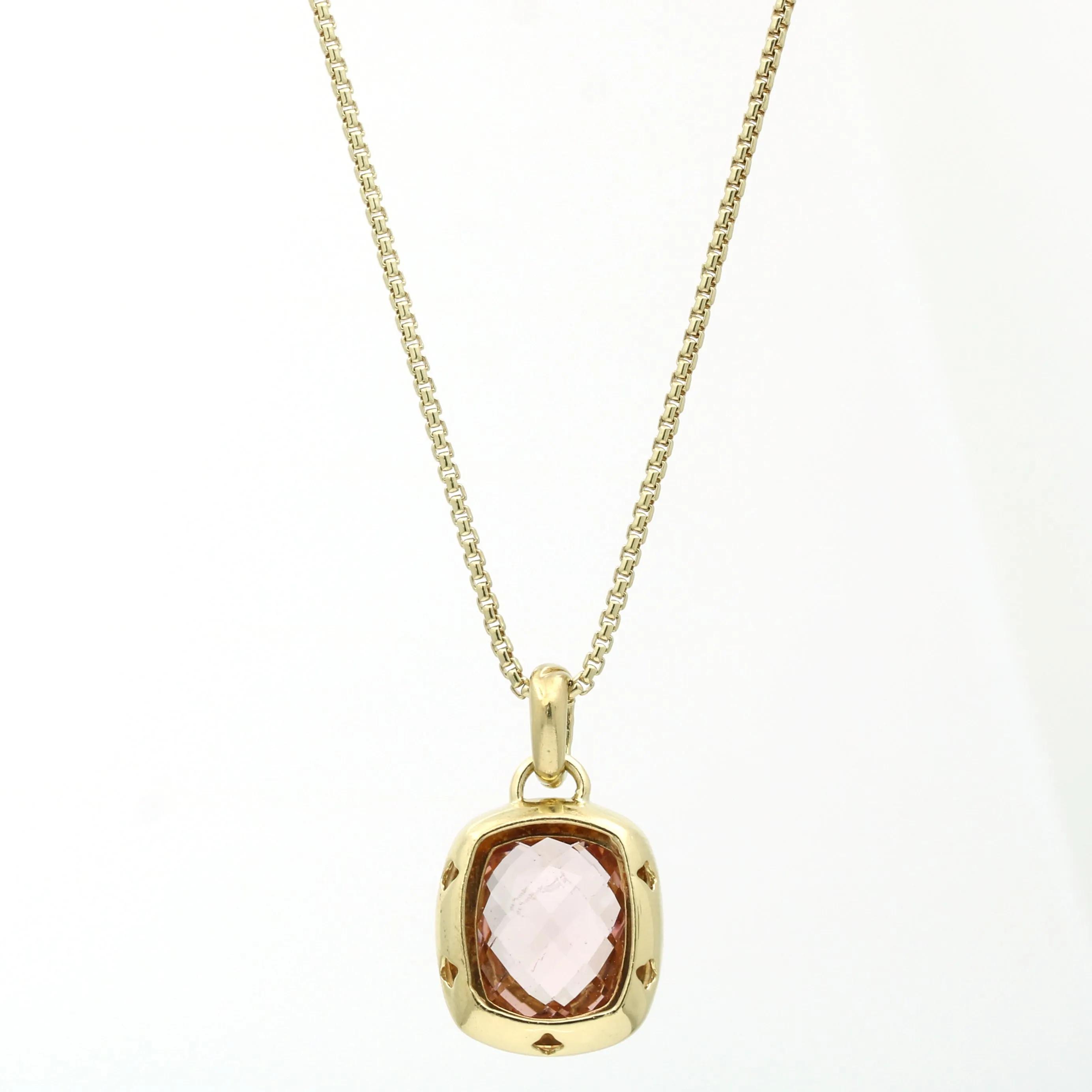David Yurman Morganite Diamond Noblesse Pendant Necklace in 18k Yellow Gold