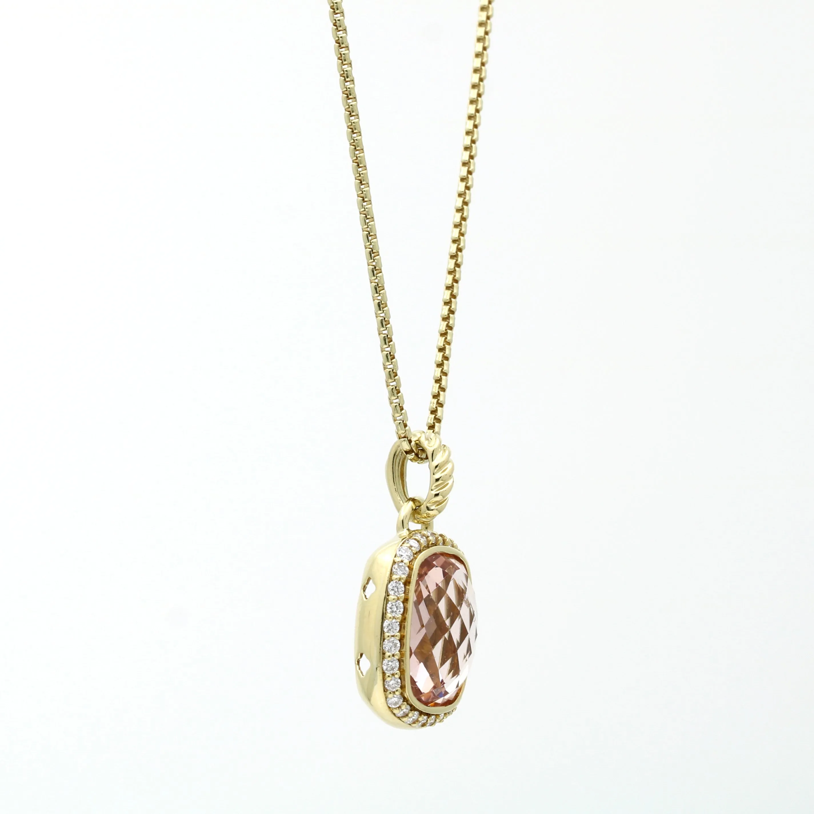 David Yurman Morganite Diamond Noblesse Pendant Necklace in 18k Yellow Gold