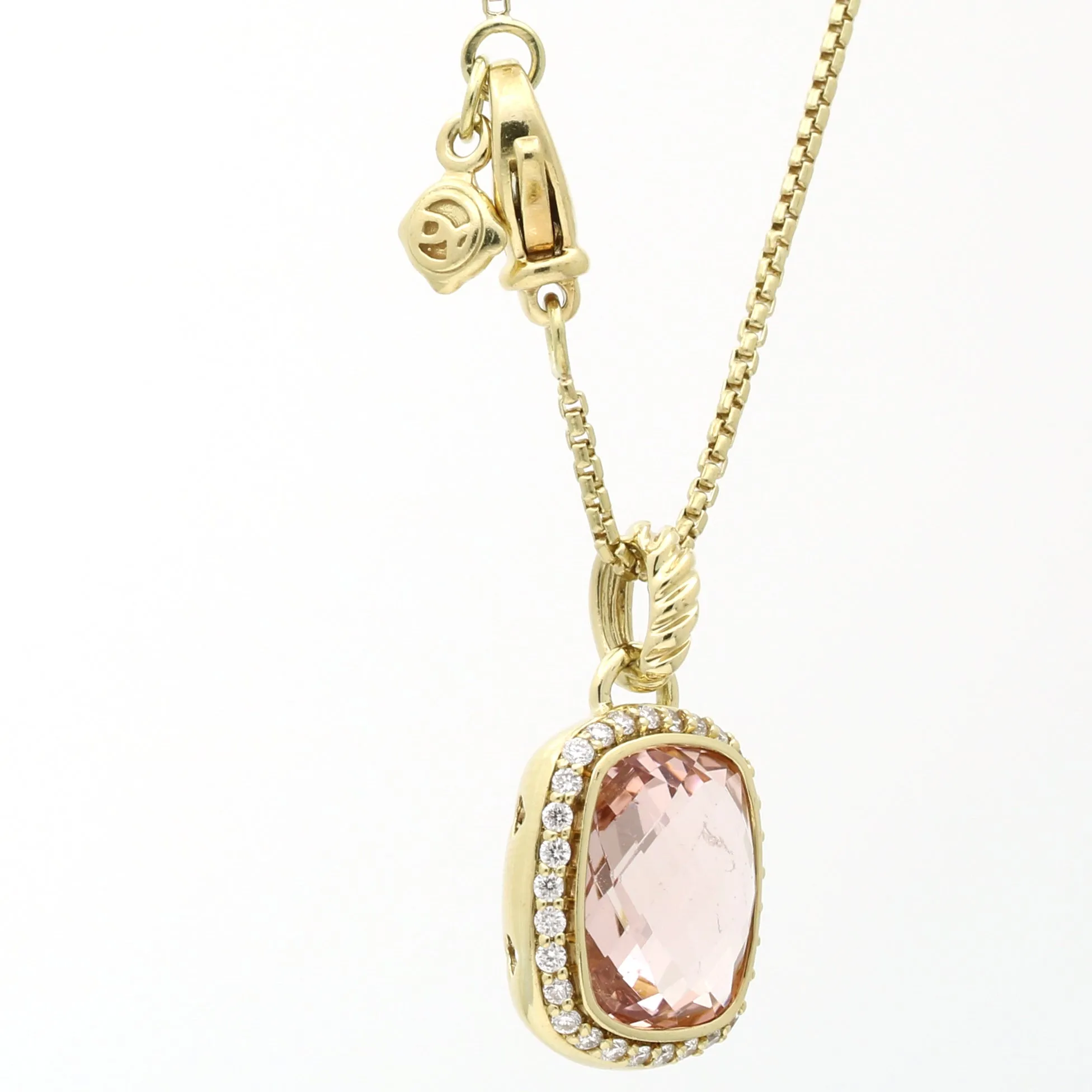 David Yurman Morganite Diamond Noblesse Pendant Necklace in 18k Yellow Gold