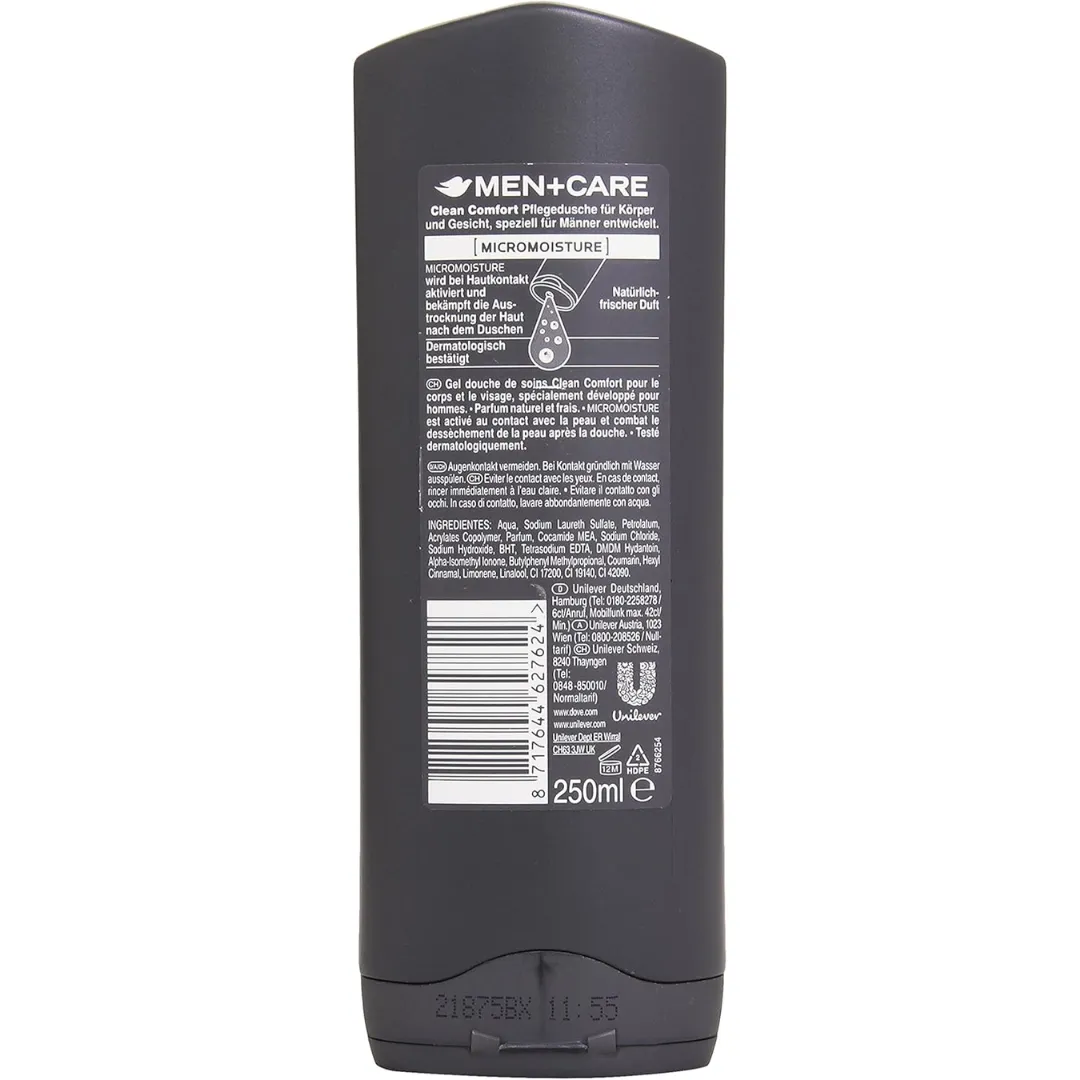 Dove Men Clean Comfort Body & Face Shower Gel 250ml (T)