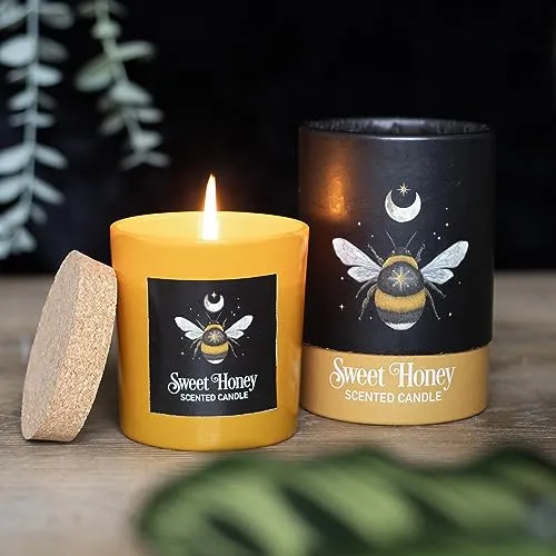Forest Bee Sweet Honey Candle: Mystical Bee Design, Dark Forest Realms, Sacred Creatures, Vegan Paraffin Wax, 25-Hour Burn Time - Soothing Home Fragrance