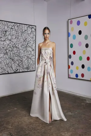Frascara 4640: A-Line Strapless Gown with Sequin Flower Appliques