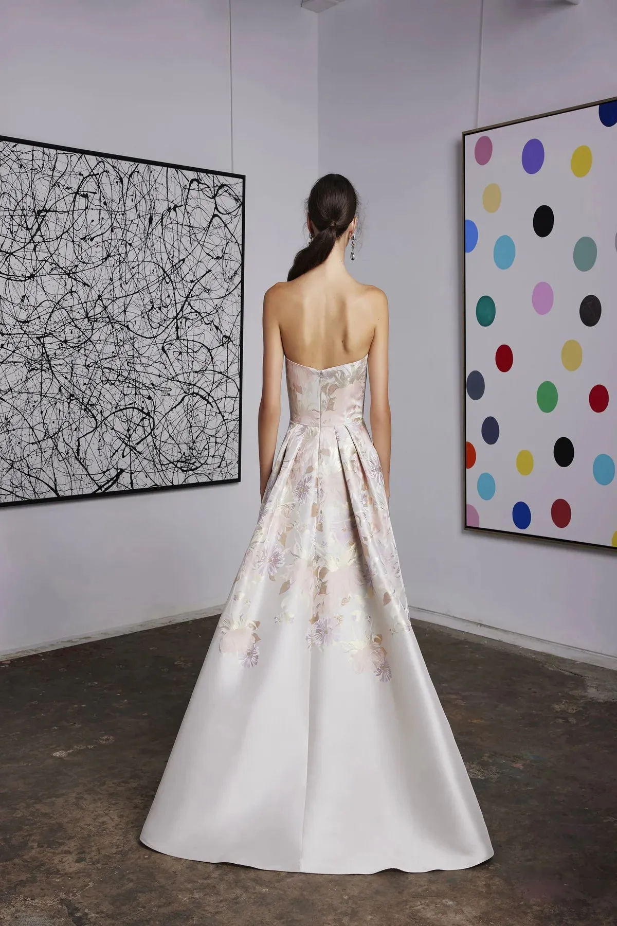 Frascara 4640: A-Line Strapless Gown with Sequin Flower Appliques