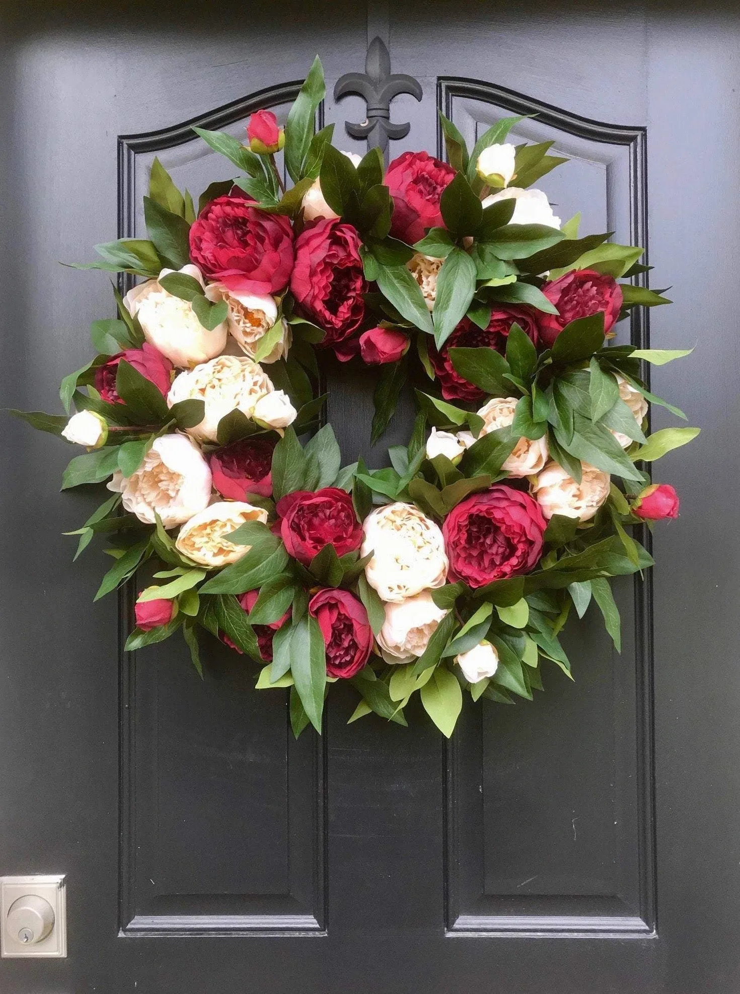 Holiday Red and Cream Peony Wreath