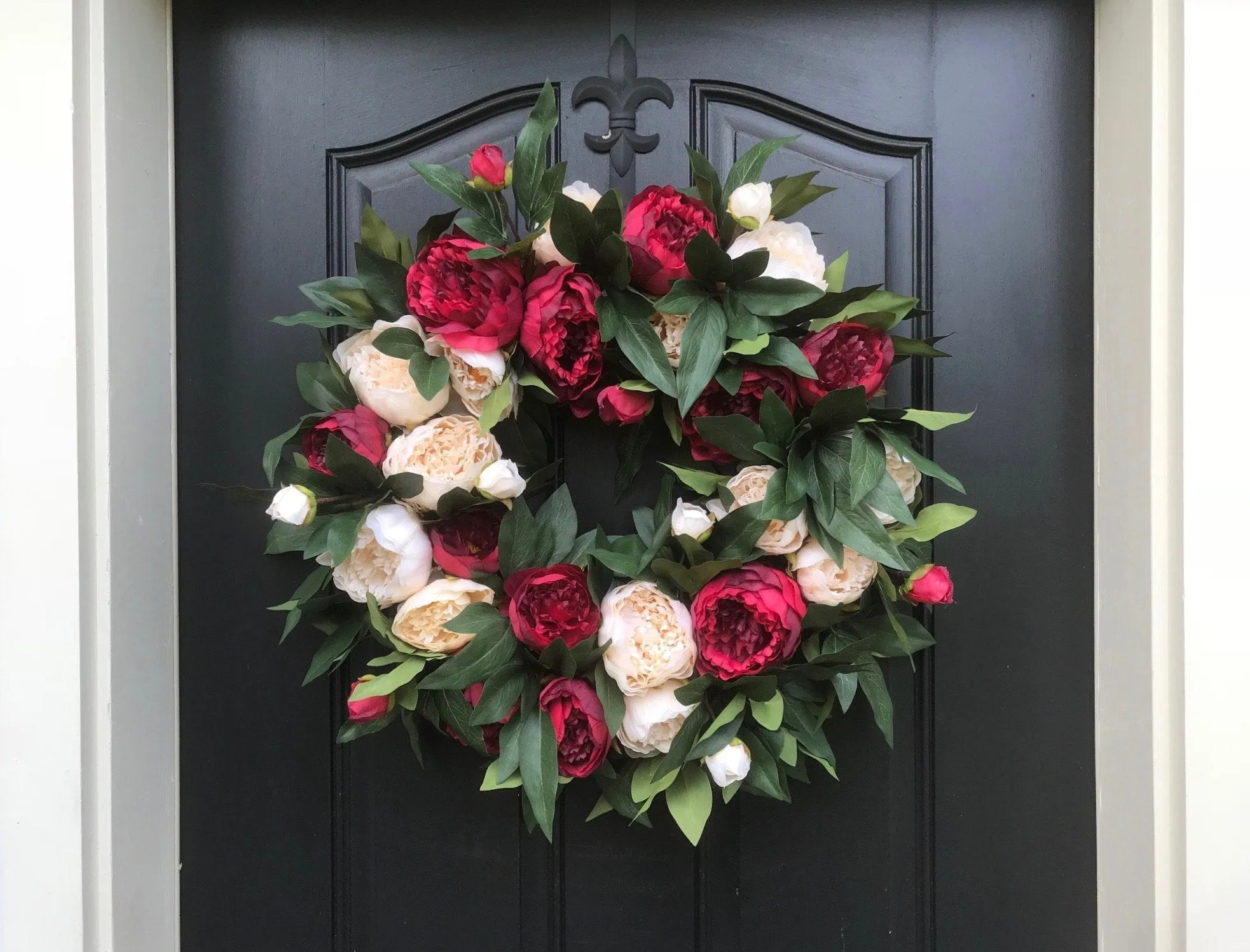 Holiday Red and Cream Peony Wreath