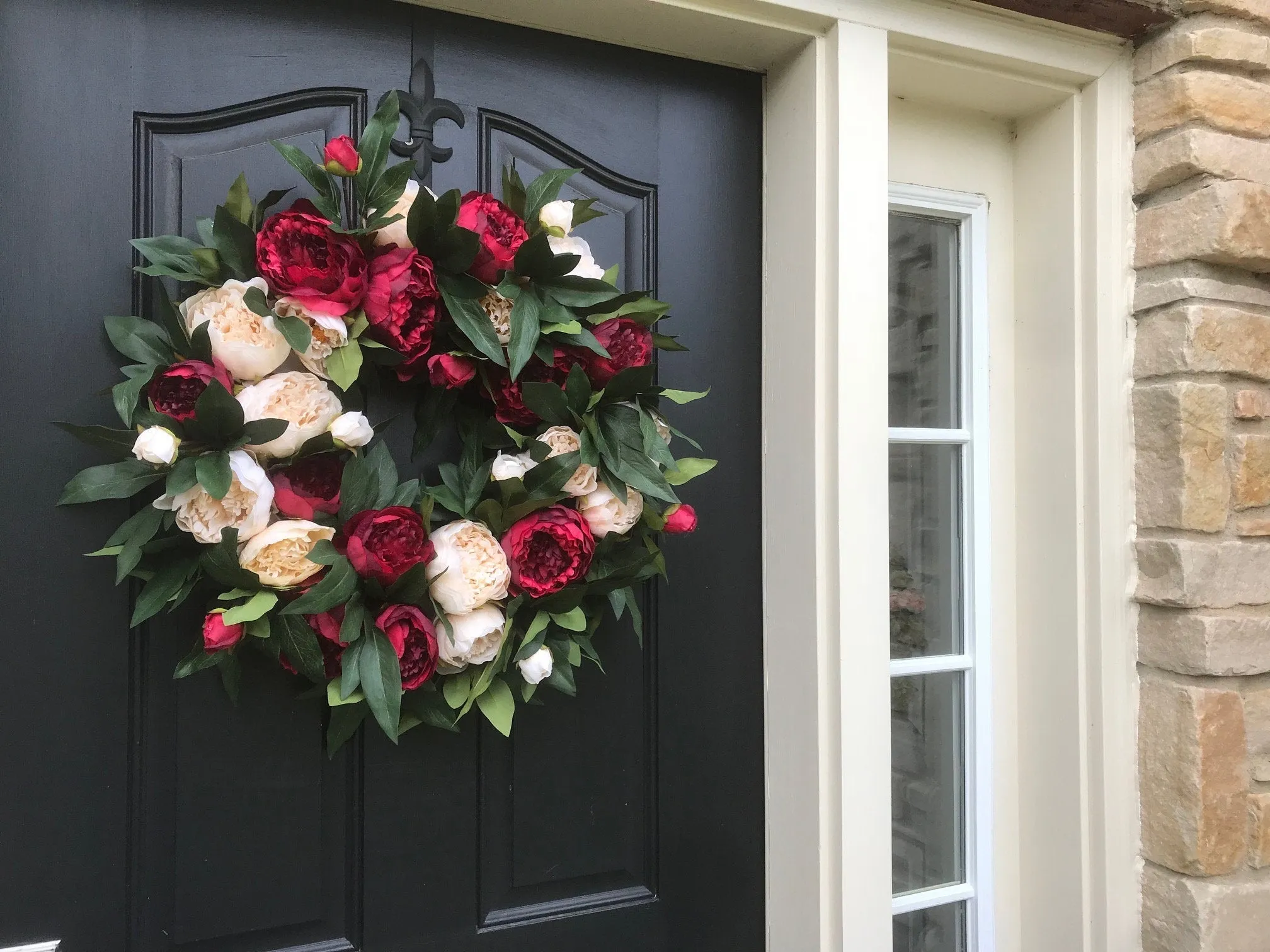Holiday Red and Cream Peony Wreath