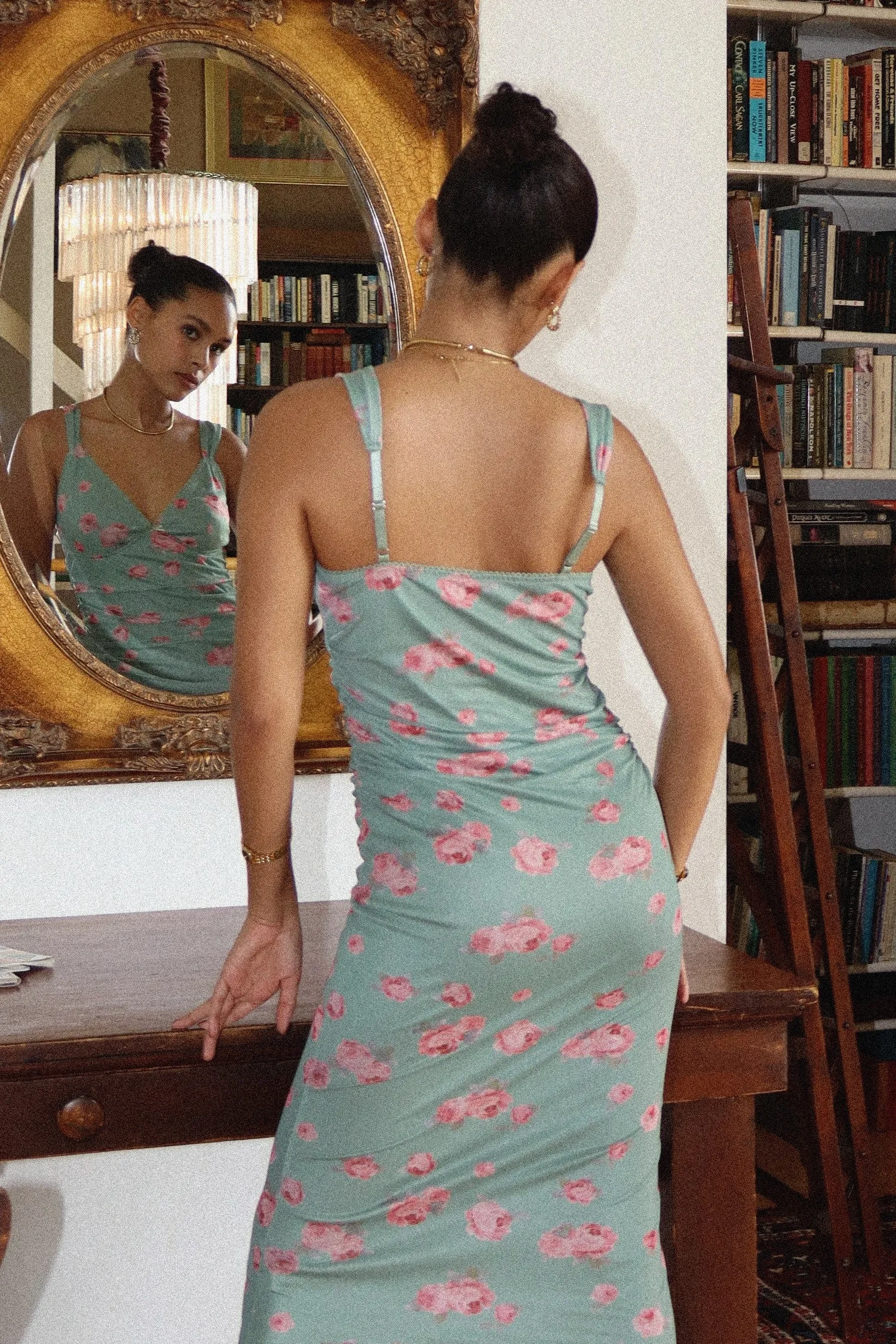 La Vie En Rose Lace Trim Midi Dress Sage