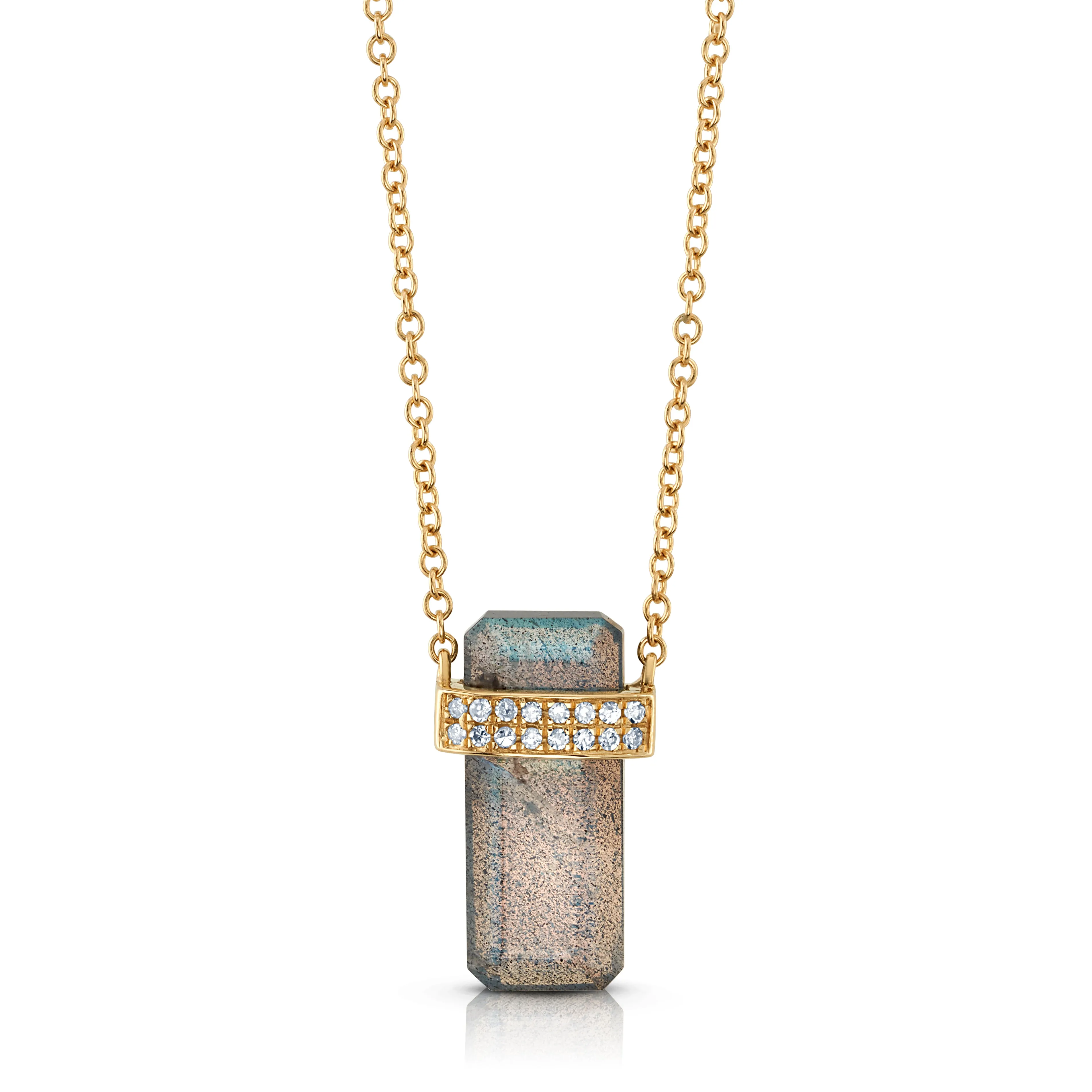 LONG ODYSSEY DIAMOND & LABRADORITE NECKLACE, 14kt Gold