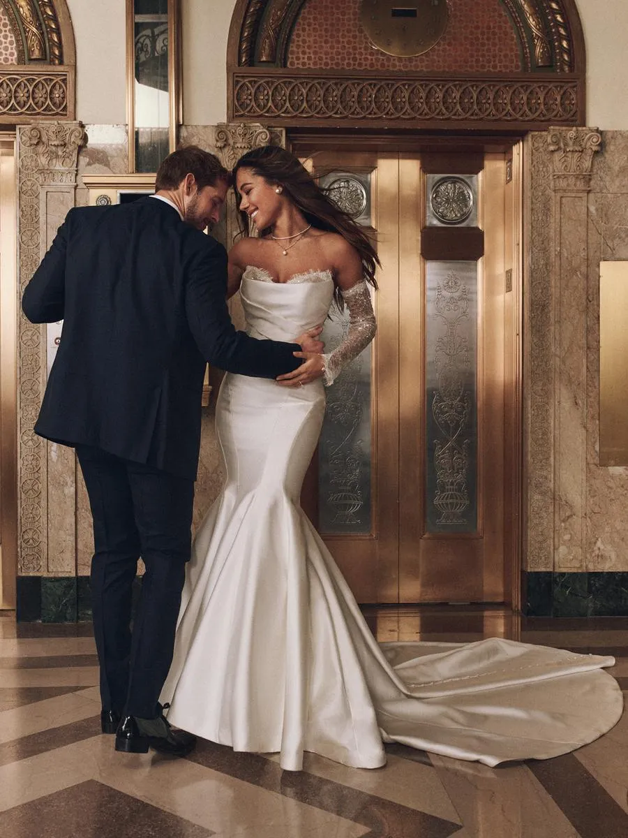 Maggie Sottero "Leilani" Fitted Satin Bridal Gown (with lace)