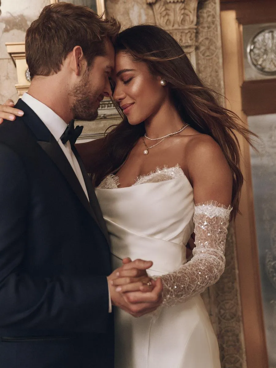 Maggie Sottero "Leilani" Fitted Satin Bridal Gown (with lace)