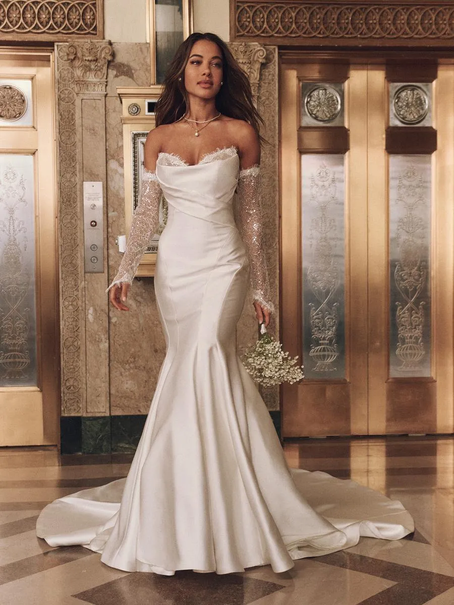 Maggie Sottero "Leilani" Fitted Satin Bridal Gown (with lace)