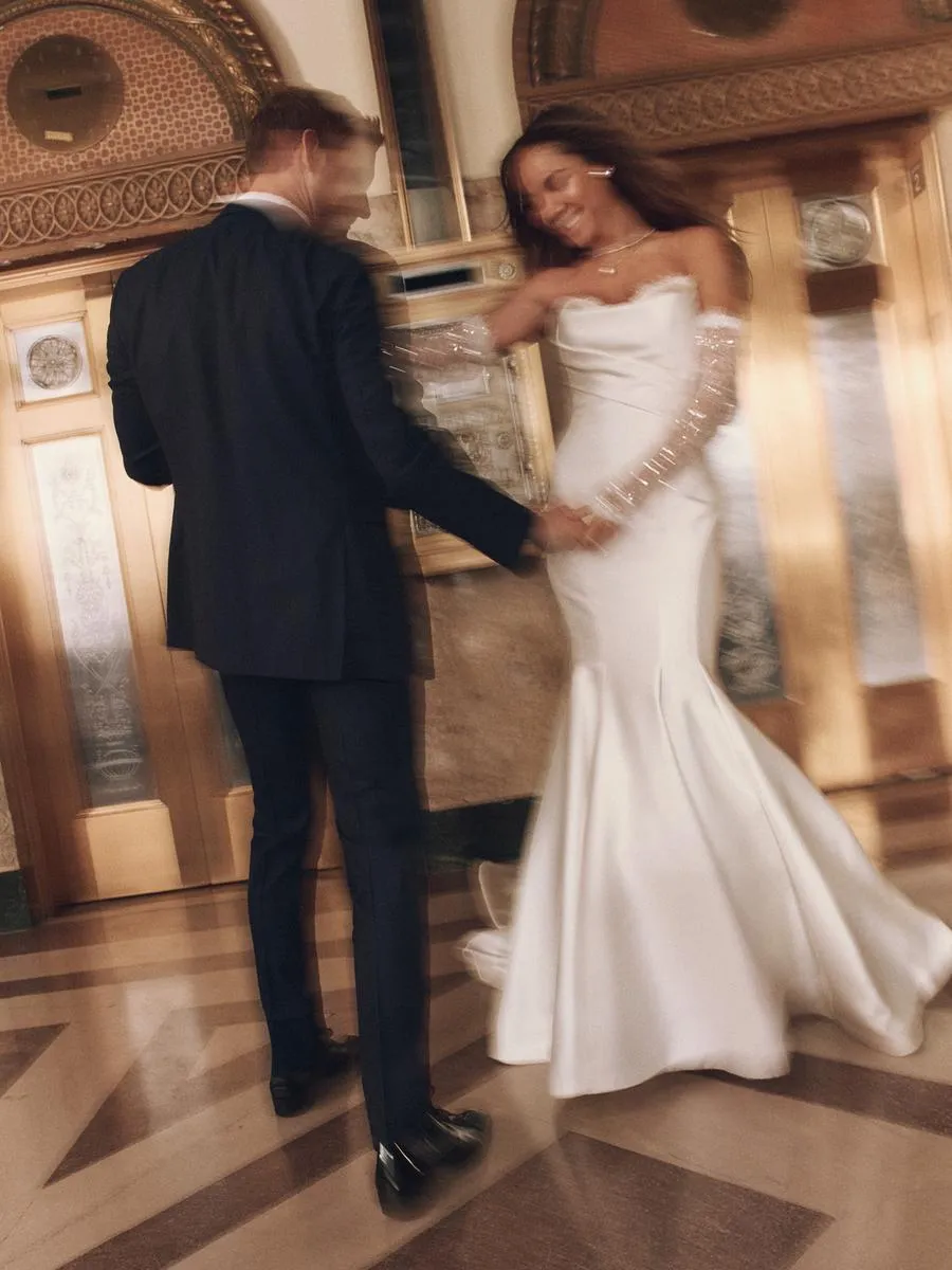 Maggie Sottero "Leilani" Fitted Satin Bridal Gown (with lace)