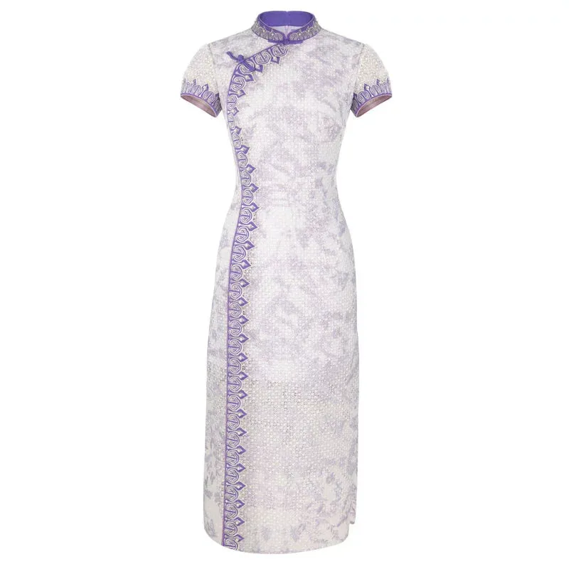 Magic Q's exclusive original design heavy embroidered lace long dress